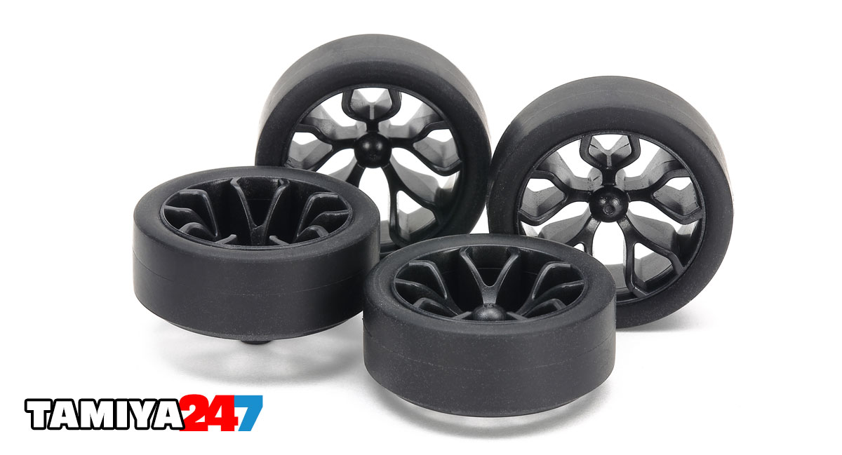 Tamiya Super Hard Small Diameter Mini 4WD Tires / Carbon Wheel Set